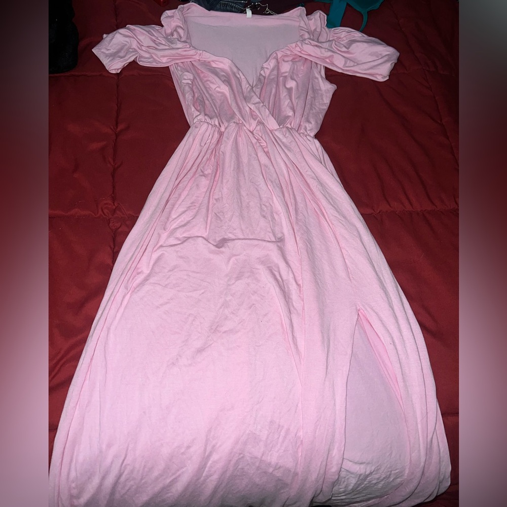 Pink Women's Maxi Dress - Feminine V-Neck Wrap Style
